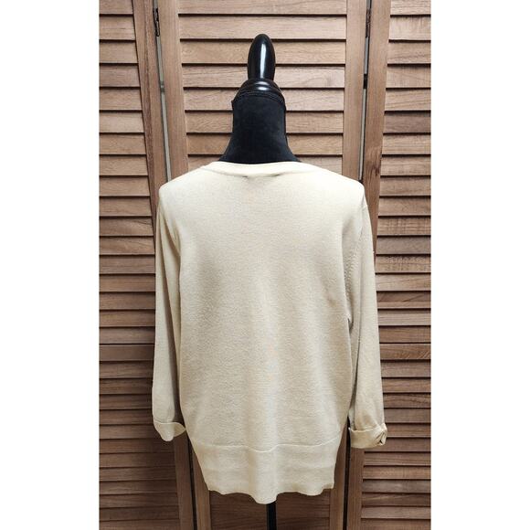 Red Woman Vintage Solid Gold V-Neck Plus Size 2X Long-Sleeve Button Up Cardigan - Picture 6 of 7